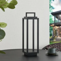Lucande LED-udendørslampe Mirina, sort, genopladeligt batteri, touch-dæmper
