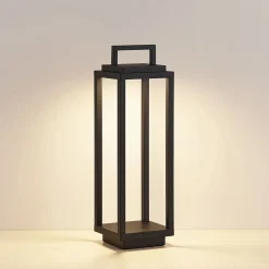Lucande LED-udendørslampe Mirina, sort, genopladeligt batteri, touch-dæmper