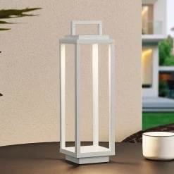 Lucande LED-udendørslampe Mirina, hvid, genopladeligt batteri, touch-dæmper