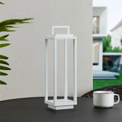 Lucande LED-udendørslampe Mirina, hvid, genopladeligt batteri, touch-dæmper