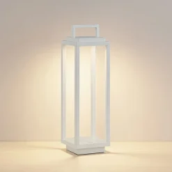 Lucande LED-udendørslampe Mirina, hvid, genopladeligt batteri, touch-dæmper