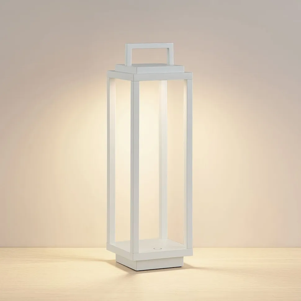 Lucande LED-udendørslampe Mirina, hvid, genopladeligt batteri, touch-dæmper