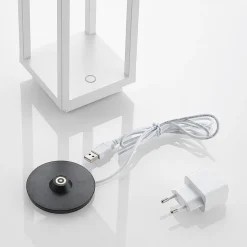 Lucande LED-udendørslampe Mirina, hvid, genopladeligt batteri, touch-dæmper