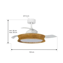 Lucande LED-ventilator Lineta, hvid, reb, Ø 103 cm, støjsvag
