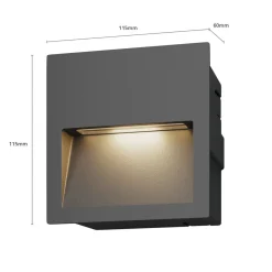 Lucande LED-vægindbygningslampe Loya, 11,5x11,5 cm, grå, IP54