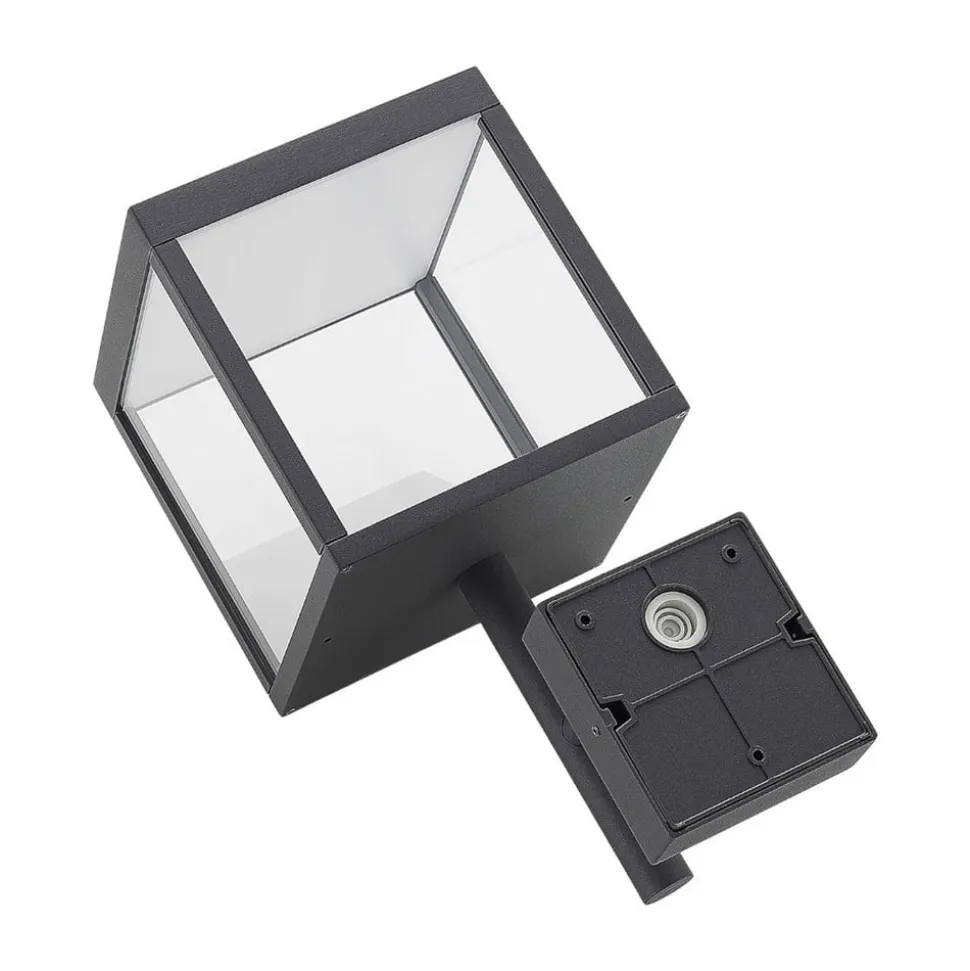 Lucande LED-væglampe Cube, antracit, glas, 37 cm, IP54