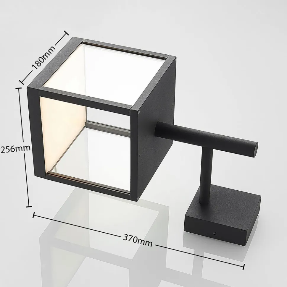 Lucande LED-væglampe Cube, antracit, glas, 37 cm, IP54