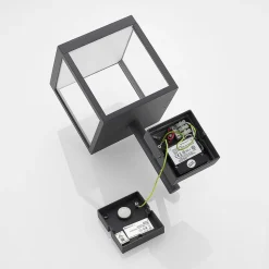 Lucande LED-væglampe Cube, antracit, glas, 37 cm, IP54