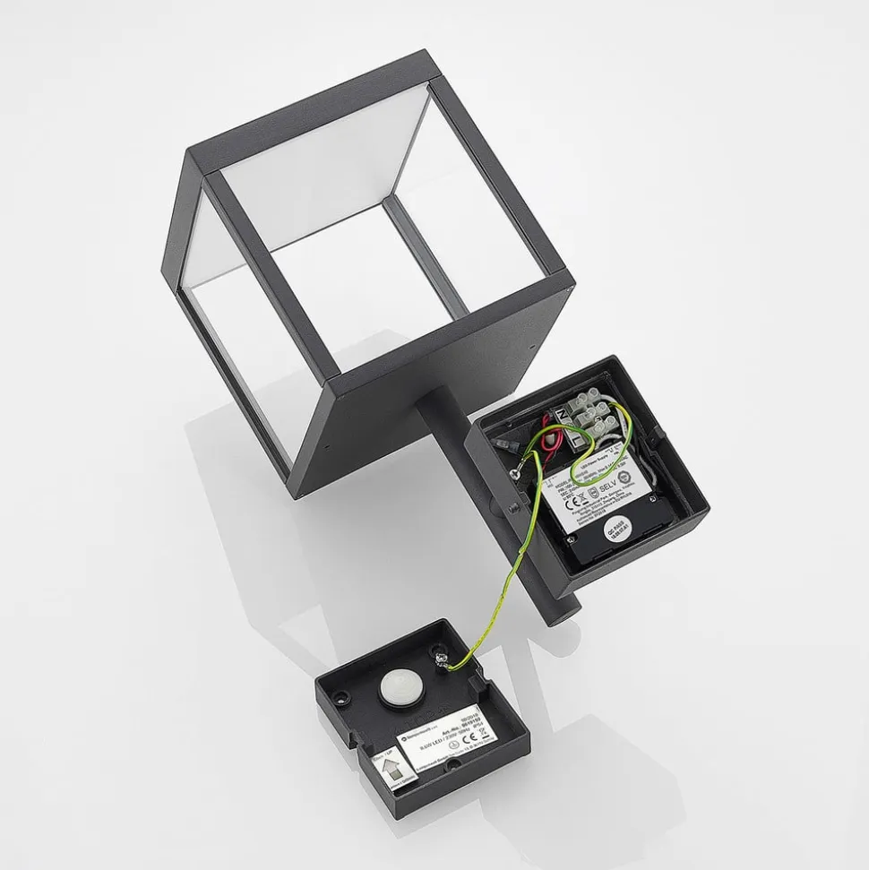 Lucande LED-væglampe Cube, antracit, glas, 37 cm, IP54