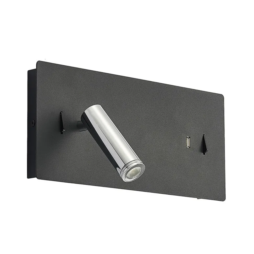 Lucande LED-væglampe Kimo, 32 cm, sort, aluminium, USB