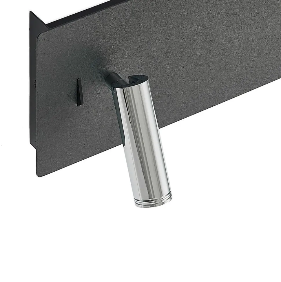 Lucande LED-væglampe Kimo, 32 cm, sort, aluminium, USB