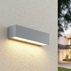 Lucande LED-væglampe Lengo, 25 cm, sølv, 1 lyskilde, IP65