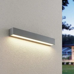 Lucande LED-væglampe Lengo, 50 cm, sølv, 1 lyskilde, IP65