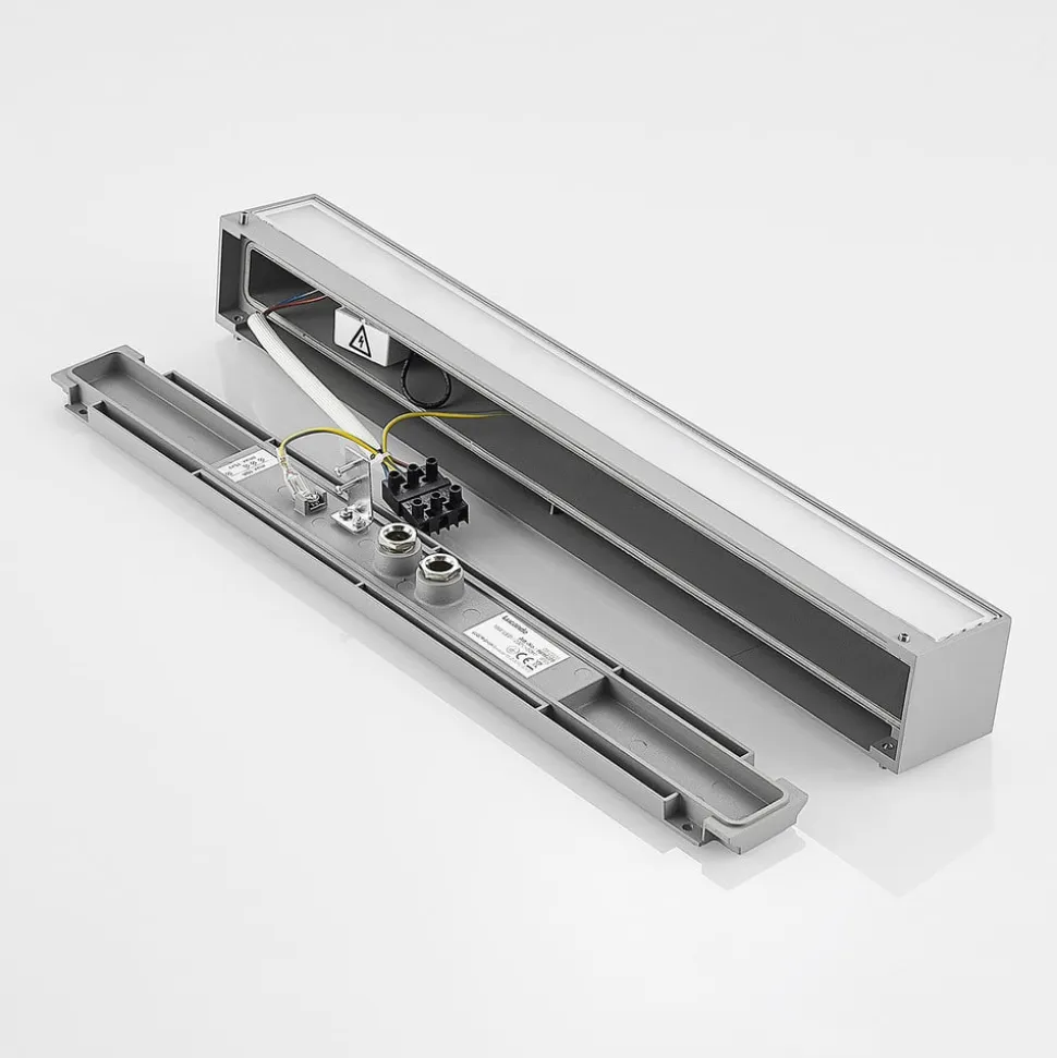 Lucande LED-væglampe Lengo, 50 cm, sølv, 1 lyskilde, IP65