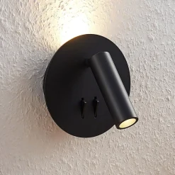 Lucande LED-væglampe Magya, sort 2 lyskilder, rund