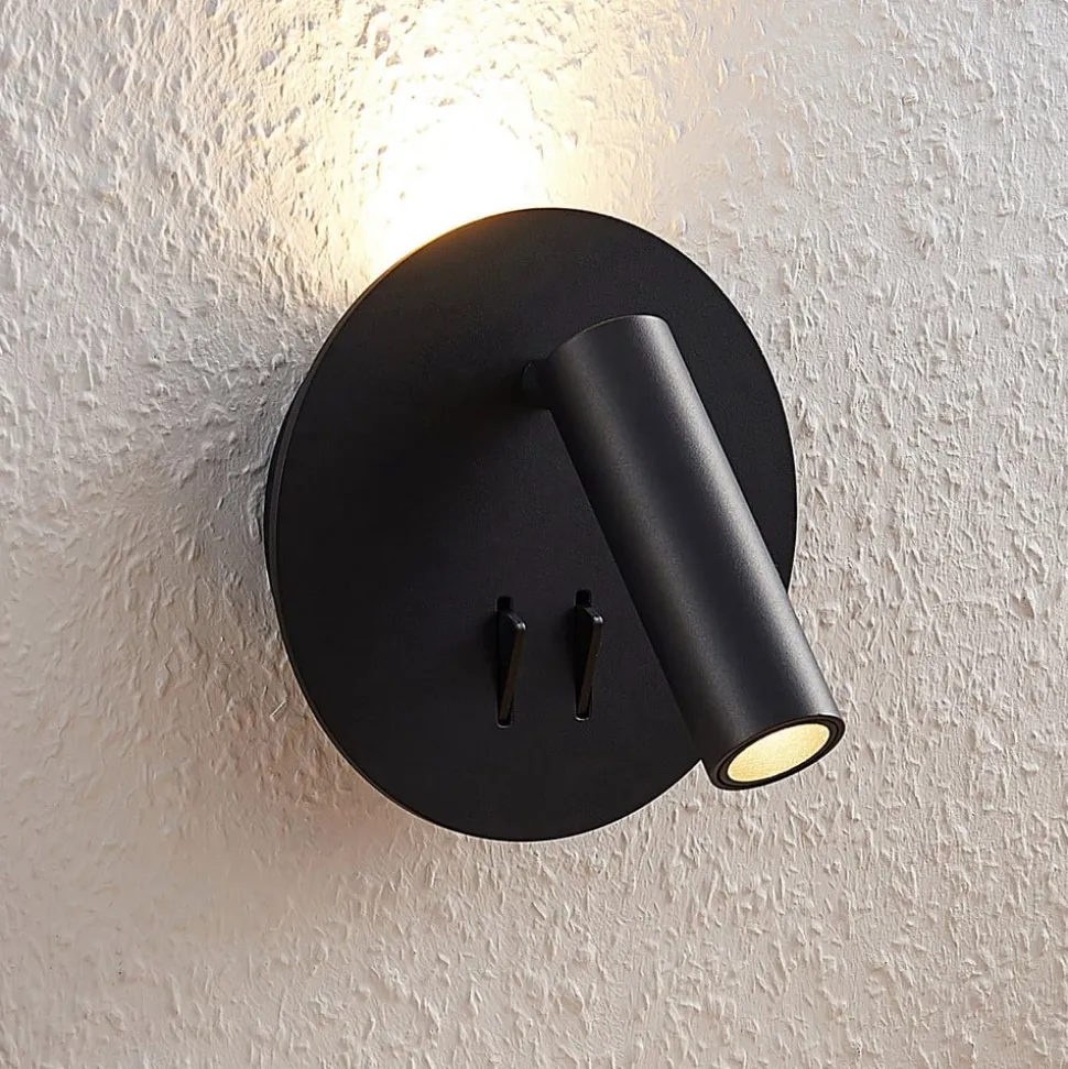 Lucande LED-væglampe Magya, sort 2 lyskilder, rund