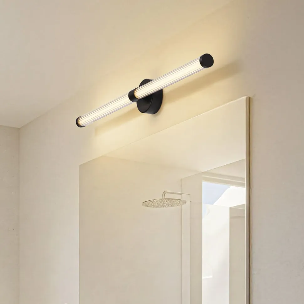 Lucande LED-væglampe Melisa, sort, 90 cm, CCT, IP44