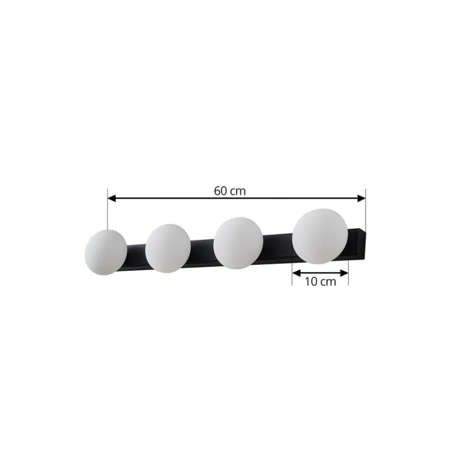 Lucande LED-væglampe til badeværelset Myrra, sort, glas, 60 cm, IP44