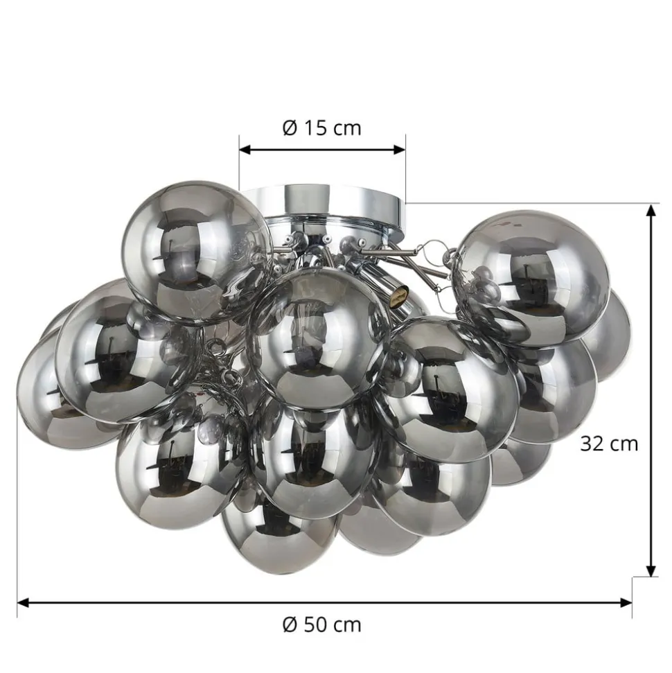 Lucande loftlampe Diborah, røggrå, glas, Ø 50 cm, G9