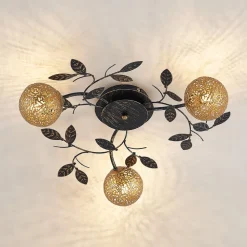 Lucande loftlampe Evory, Ø 53 cm, 3 lyskilder, sort/guld, G9