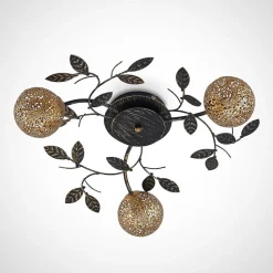 Lucande loftlampe Evory, Ø 53 cm, 3 lyskilder, sort/guld, G9