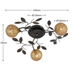 Lucande loftlampe Evory, Ø 53 cm, 3 lyskilder, sort/guld, G9