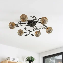 Lucande loftlampe Evory, Ø 69 cm, 6 lyskilder, sort/guld, G9