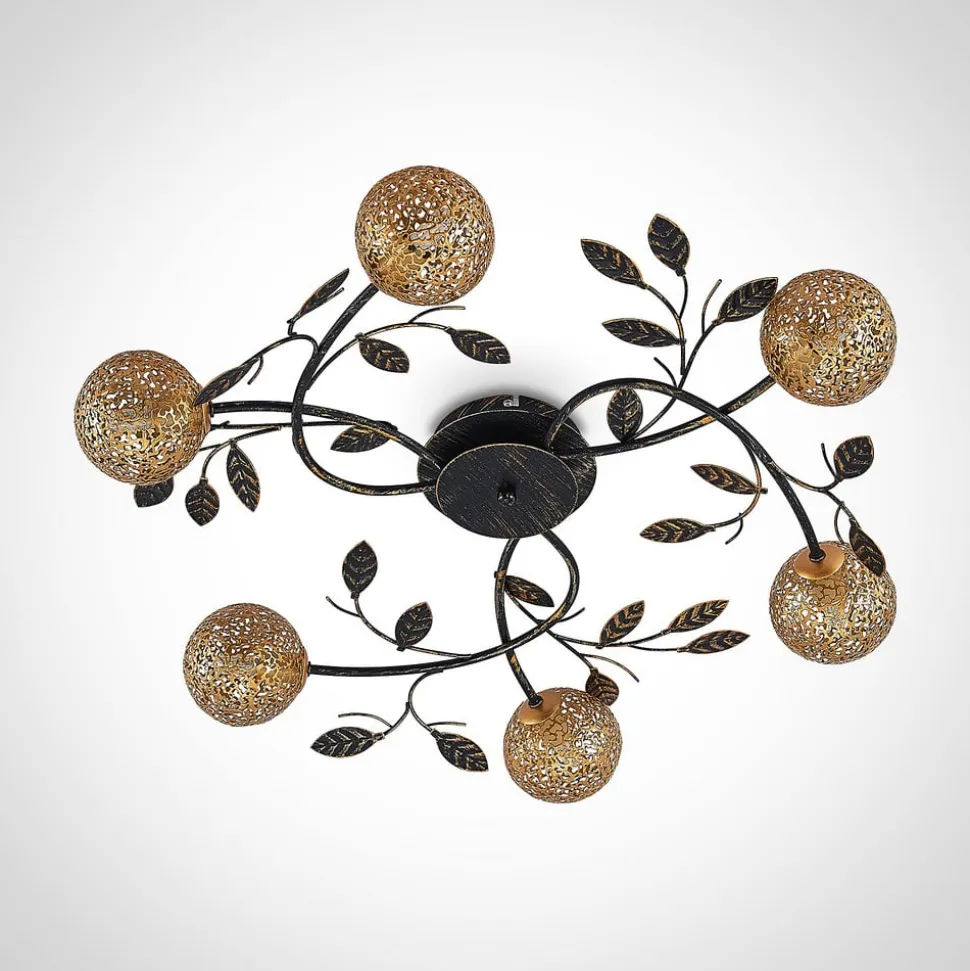 Lucande loftlampe Evory, Ø 69 cm, 6 lyskilder, sort/guld, G9