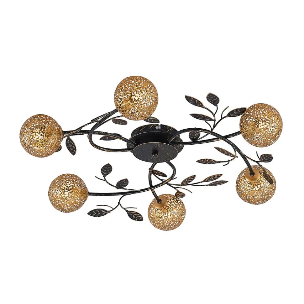 Lucande loftlampe Evory, Ø 69 cm, 6 lyskilder, sort/guld, G9
