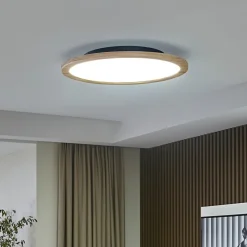 Lucande loftlampe Joren, Ø 48 cm, træ, CCT, fjernbetjening