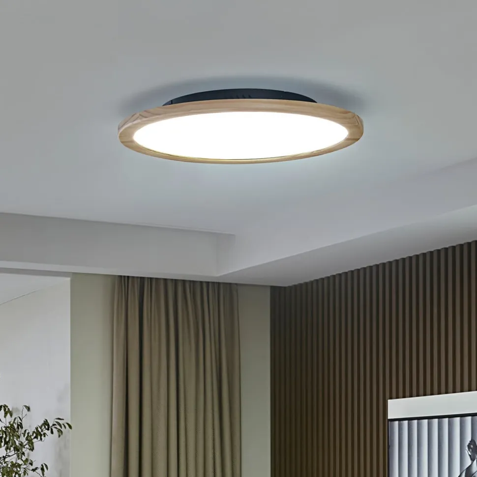 Lucande loftlampe Joren, Ø 48 cm, træ, CCT, fjernbetjening