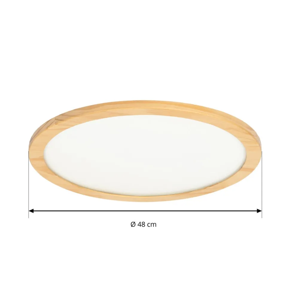 Lucande loftlampe Joren, Ø 48 cm, træ, CCT, fjernbetjening