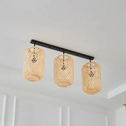 Lucande loftlampe Jorick, 3 lyskilder, længde 104,5 cm, bambus