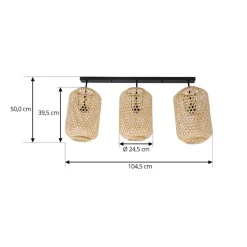 Lucande loftlampe Jorick, 3 lyskilder, længde 104,5 cm, bambus
