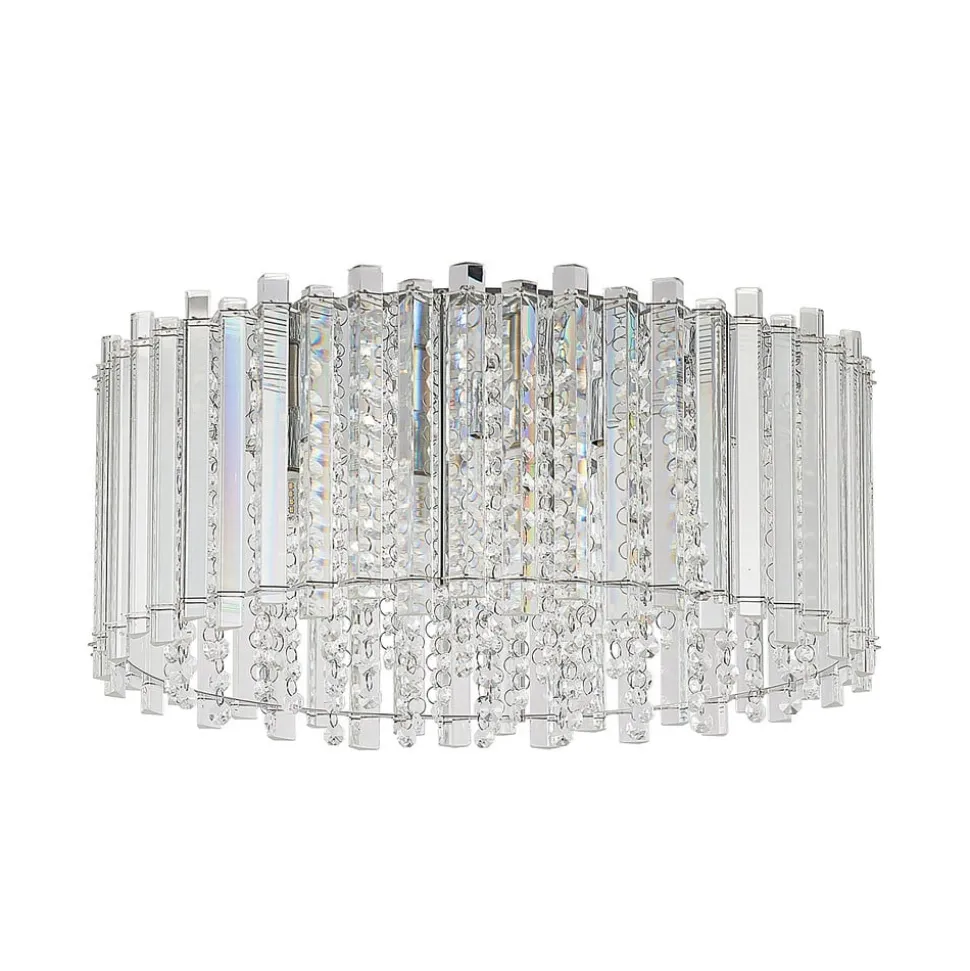 Lucande loftlampe Limana, Ø 50 cm, krom, krystal