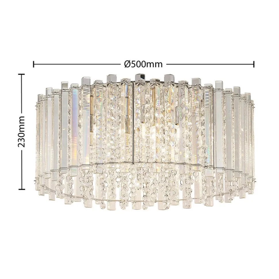 Lucande loftlampe Limana, Ø 50 cm, krom, krystal