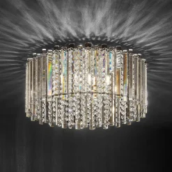 Lucande loftlampe Limana, Ø 50 cm, krom, krystal