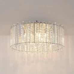 Lucande loftlampe Limana, Ø 50 cm, krom, krystal