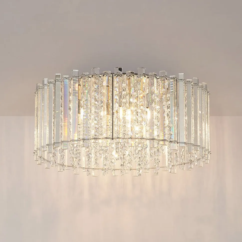 Lucande loftlampe Limana, Ø 50 cm, krom, krystal
