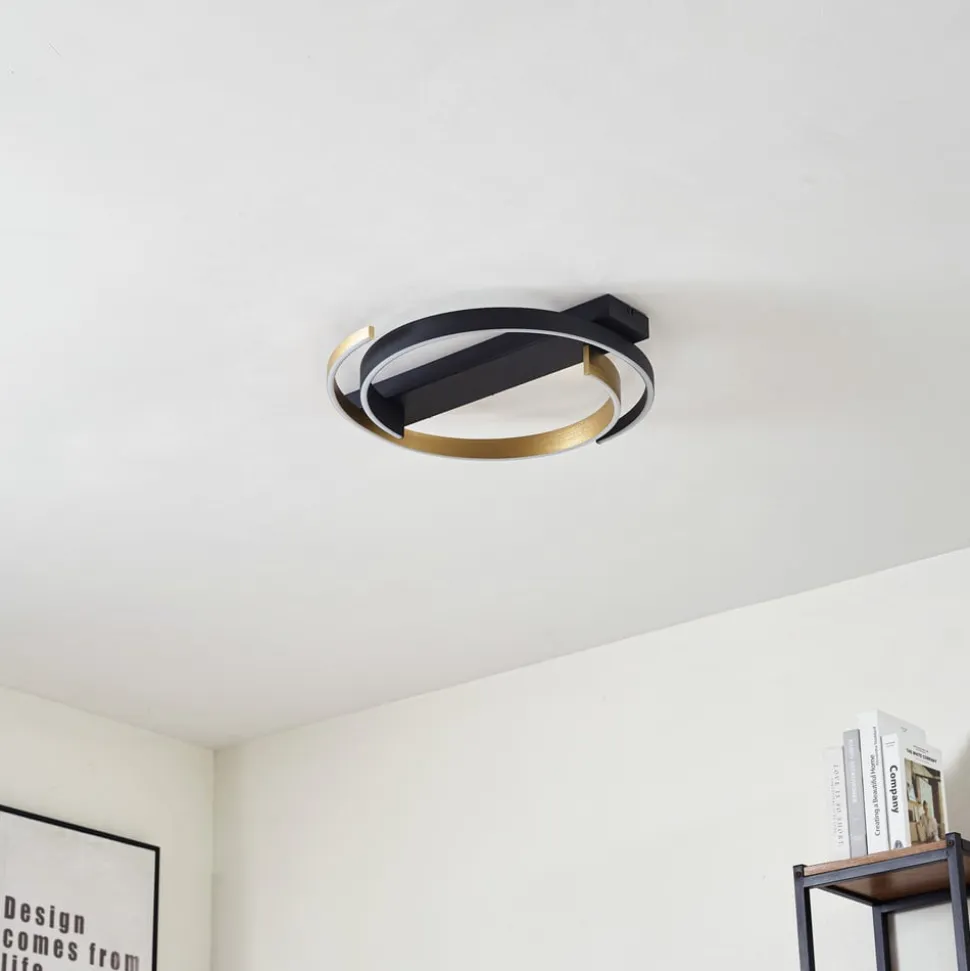 Lucande loftlampe Natsuma, sort/guld, metal, Ø 50 cm