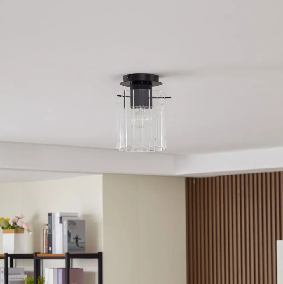 Lucande loftslampe Eirian, 1-lys, sort, glas, E27