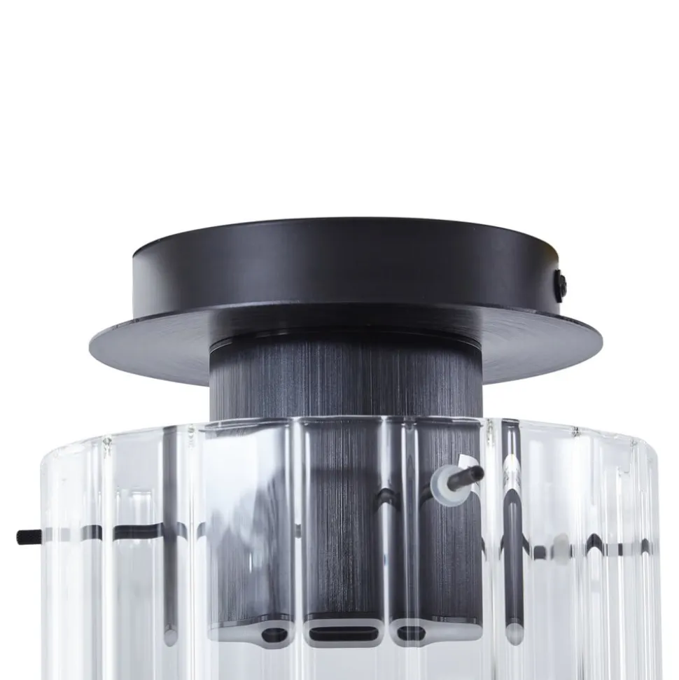 Lucande loftslampe Eirian, 1-lys, sort, glas, E27