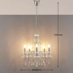 Lucande lysekrone Solveig, Ø 60 cm, 5 lyskilder, krom