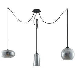 Lucande pendellampe Zyli, 3 lyskilder, røggrå, glas