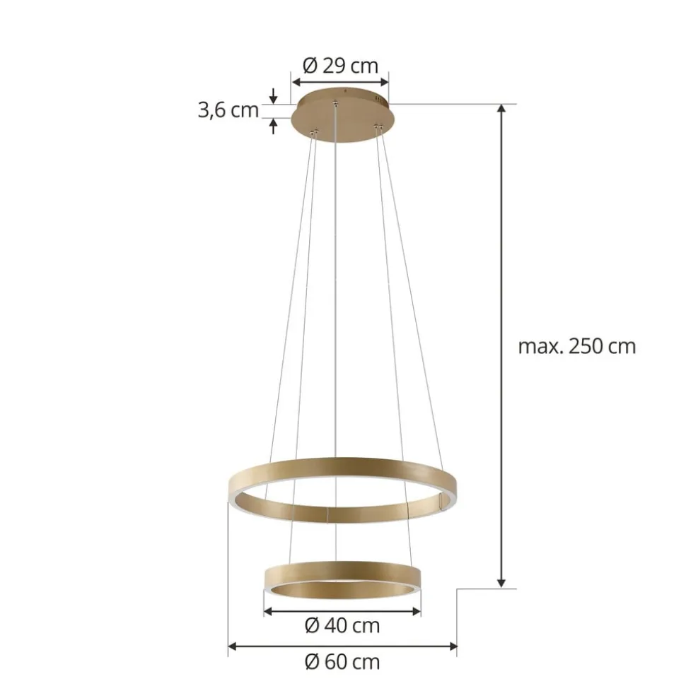 Lucande Smart LED-pendel Yonam, guld, 2-lys, Tuya