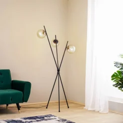 Lucande Sotiana gulvlampe, 3 glaskugler, sort