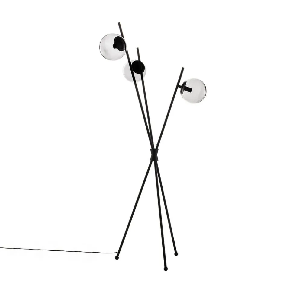 Lucande Sotiana gulvlampe, 3 glaskugler, sort