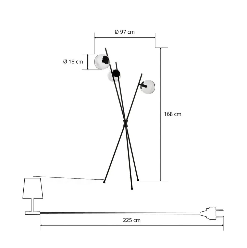 Lucande Sotiana gulvlampe, 3 glaskugler, sort