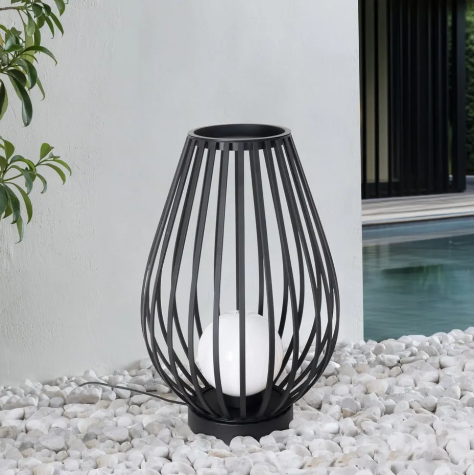 Lucande terrasselampe Marrin, sort, metal, Ø 46cm