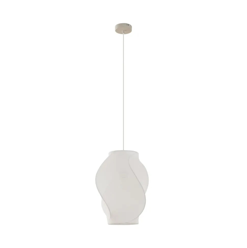 Lucande Tovina hængelampe, tekstil, hvid, Ø35cm